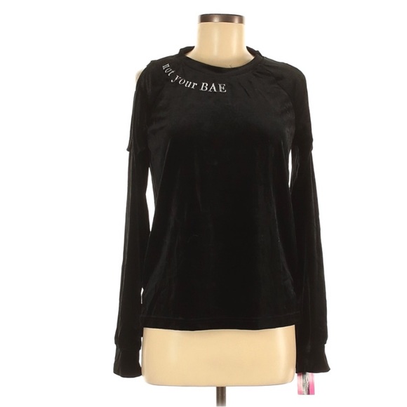 NWT Material Girl Black Velour Sweater Size M - Picture 2 of 5